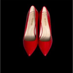 Red patent kitten heels